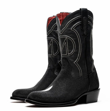 Marco Di Milano Georgia Black Genuine Stingray Cowboy Boots