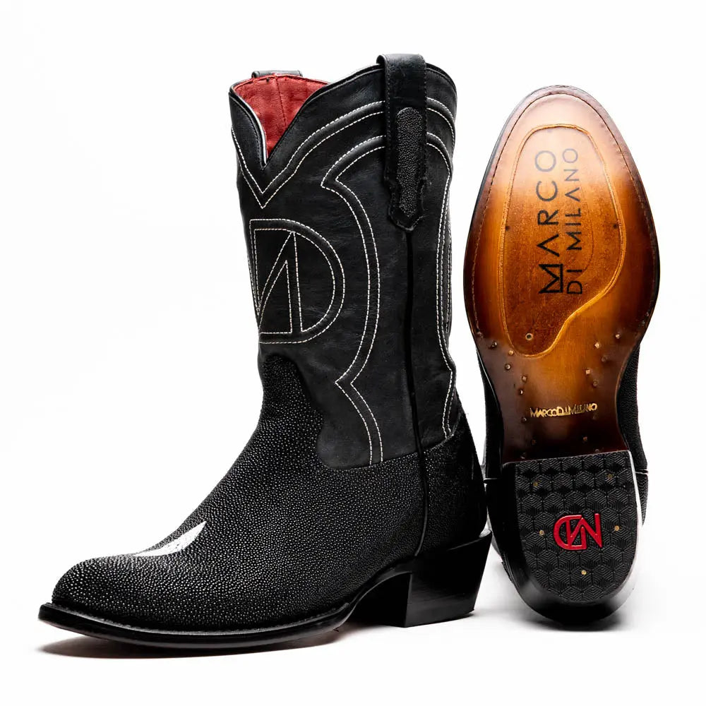 Marco Di Milano Georgia Black Genuine Stingray Cowboy Boots
