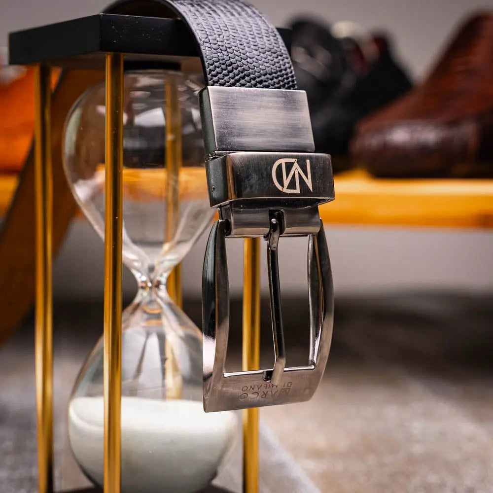 Marco Di Milano Giovanni Black Genuine Lizard/Caiman Crocodile Belt