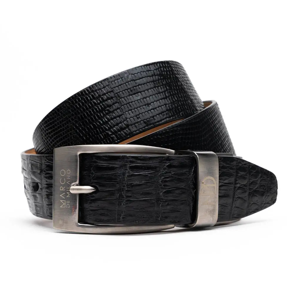 Marco Di Milano Giovanni Black Genuine Lizard/Caiman Crocodile Belt