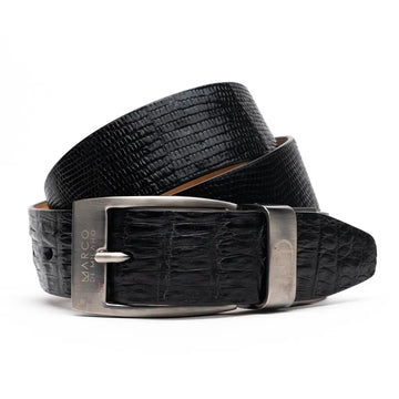 Marco Di Milano Giovanni Black Genuine Lizard/Caiman Crocodile Belt