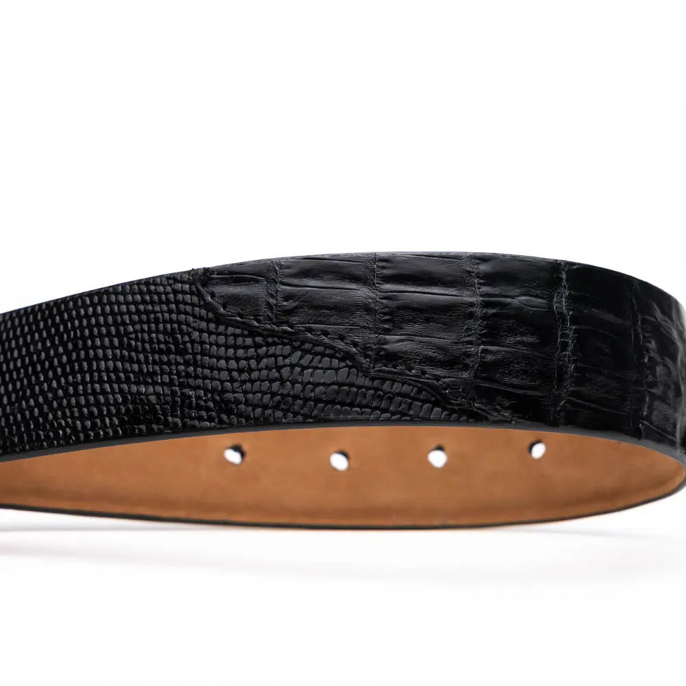 Marco Di Milano Giovanni Black Genuine Lizard/Caiman Crocodile Belt