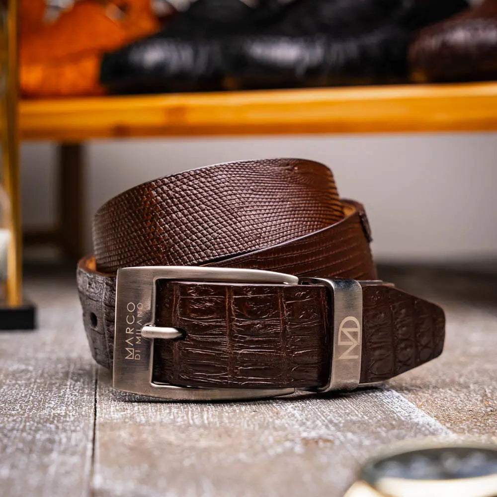 Marco Di Milano Giovanni Brown Genuine Lizard/Caiman Crocodile Belt