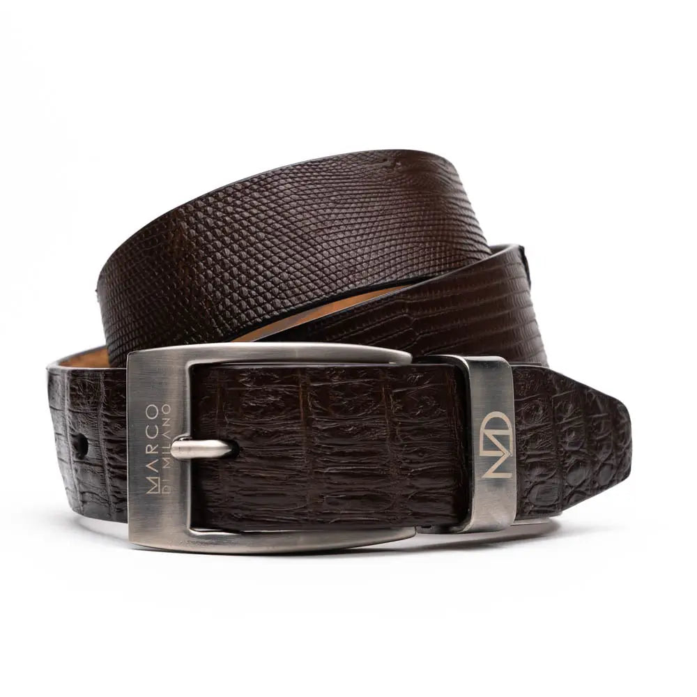 Marco Di Milano Giovanni Brown Genuine Lizard/Caiman Crocodile Belt