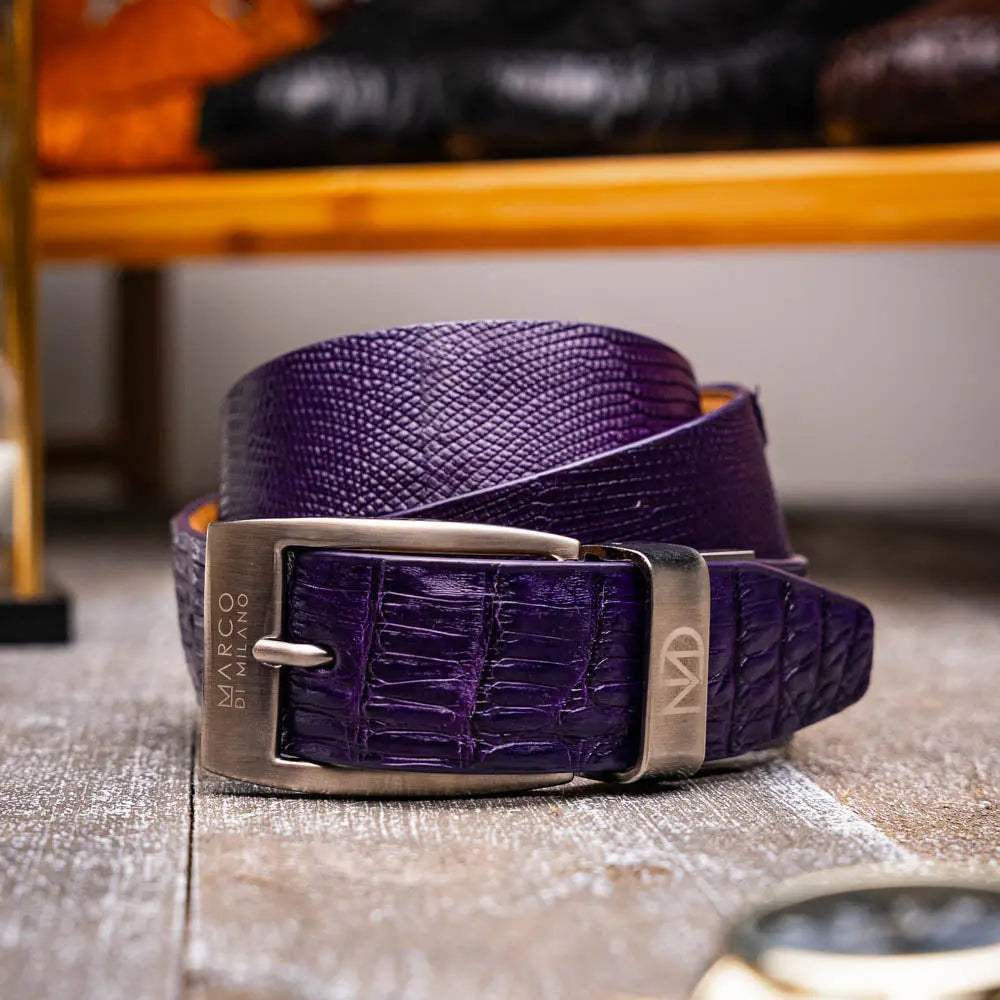 Marco Di Milano Giovanni Purple Genuine Lizard/Caiman Crocodile Belt
