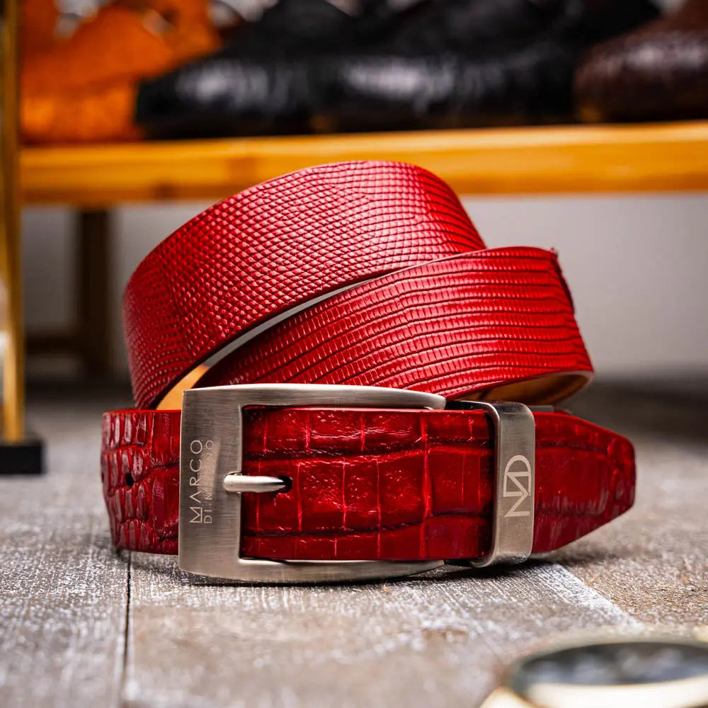 Marco Di Milano Giovanni Red Genuine Lizard/Caiman Crocodile Belt