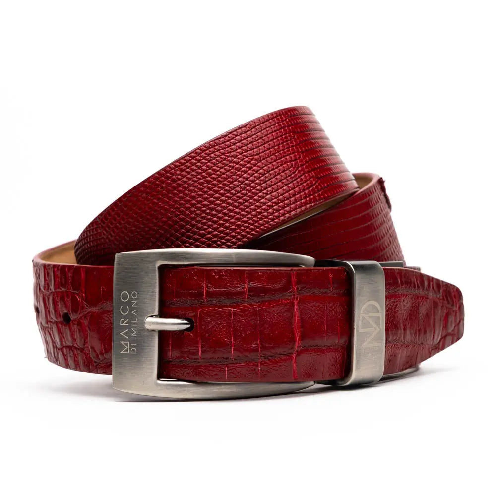 Marco Di Milano Giovanni Red Genuine Lizard/Caiman Crocodile Belt