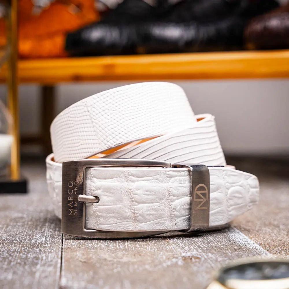 Marco Di Milano Giovanni White Genuine Lizard/Caiman Crocodile Belt