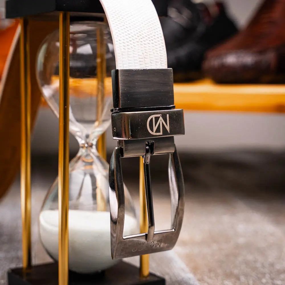 Marco Di Milano Giovanni White Genuine Lizard/Caiman Crocodile Belt