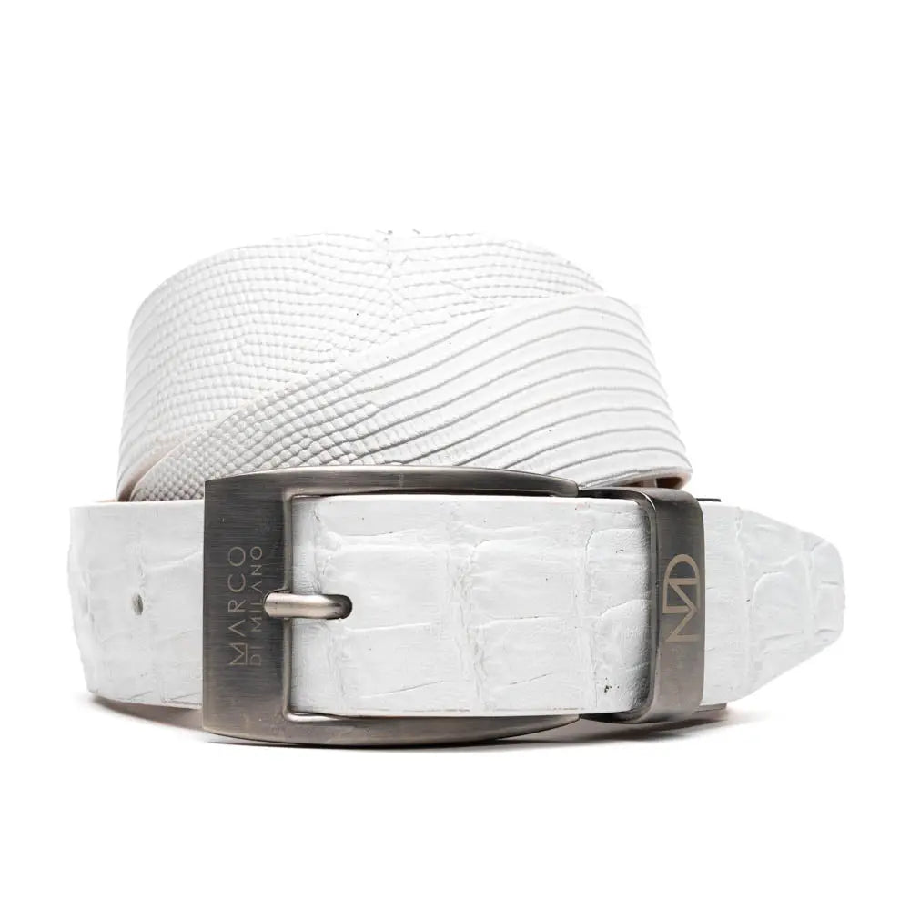 Marco Di Milano Giovanni White Genuine Lizard/Caiman Crocodile Belt