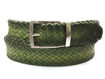 PAUL PARKMAN Men's Woven Leather Belt Green (ID#B07-GREEN) PAUL PARKMAN