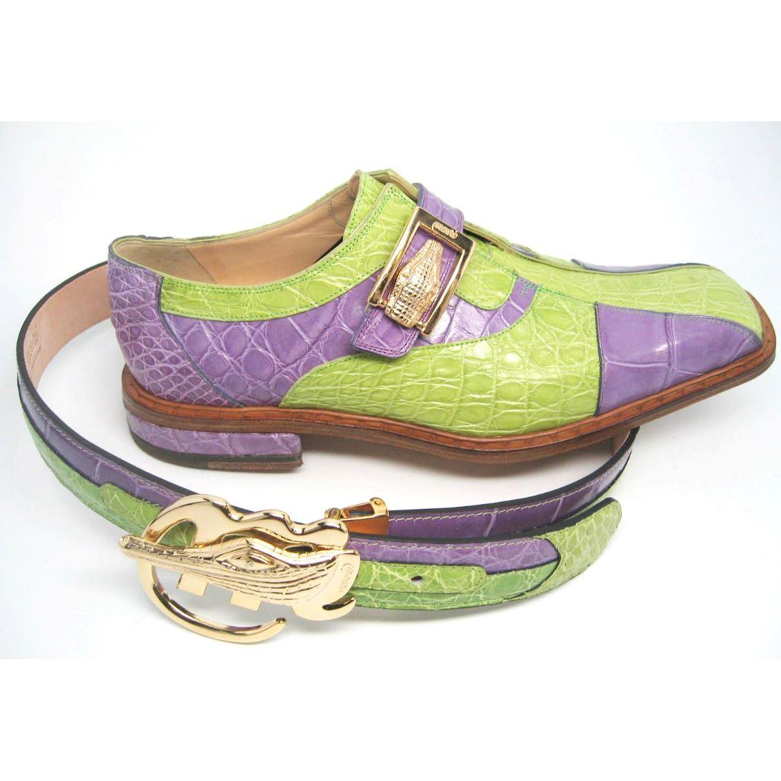 Mauri 2403 Lime Green/Lavender Genuine Alligator Shoes Suit Essence