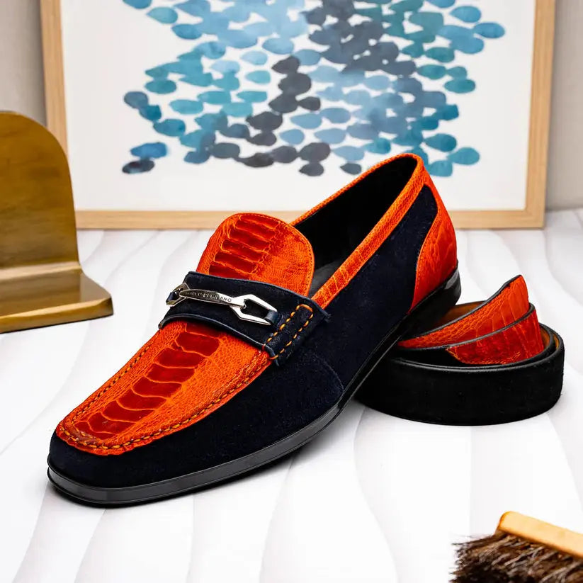 Marco Di Milano Hugo Orange/Navy Genuine Ostrich Leg/Suede Belt