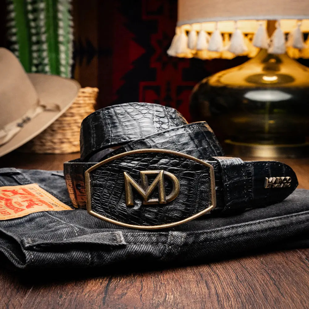 Marco Di Milano Iowa Black Genuine Caiman Crocodile Belt