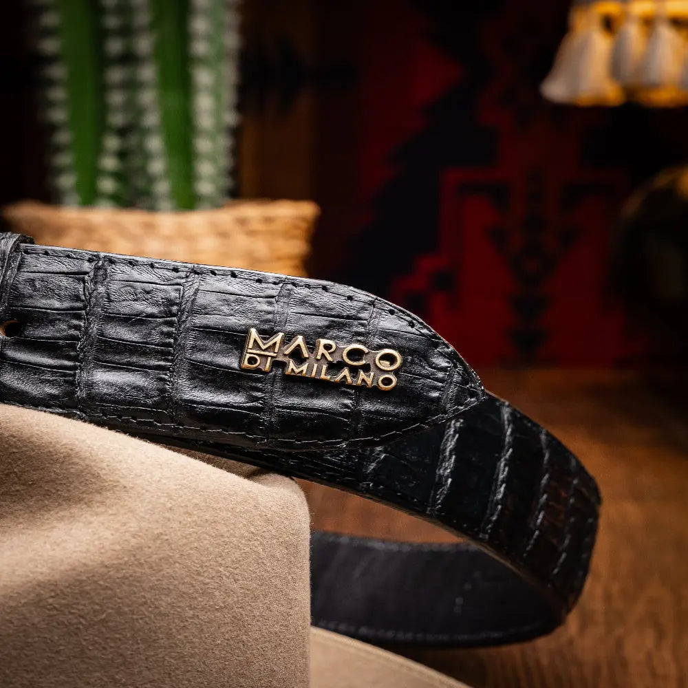 Marco Di Milano Iowa Black Genuine Caiman Crocodile Belt