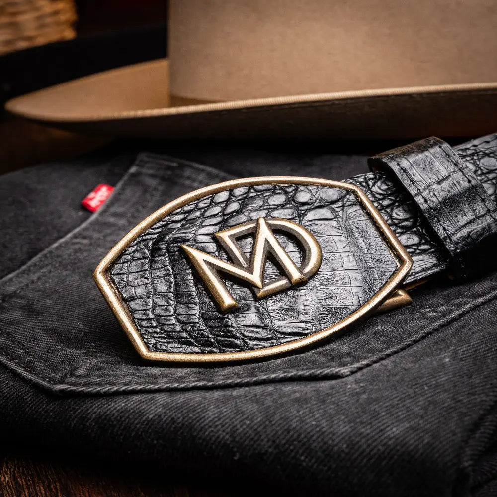 Marco Di Milano Iowa Black Genuine Caiman Crocodile Belt