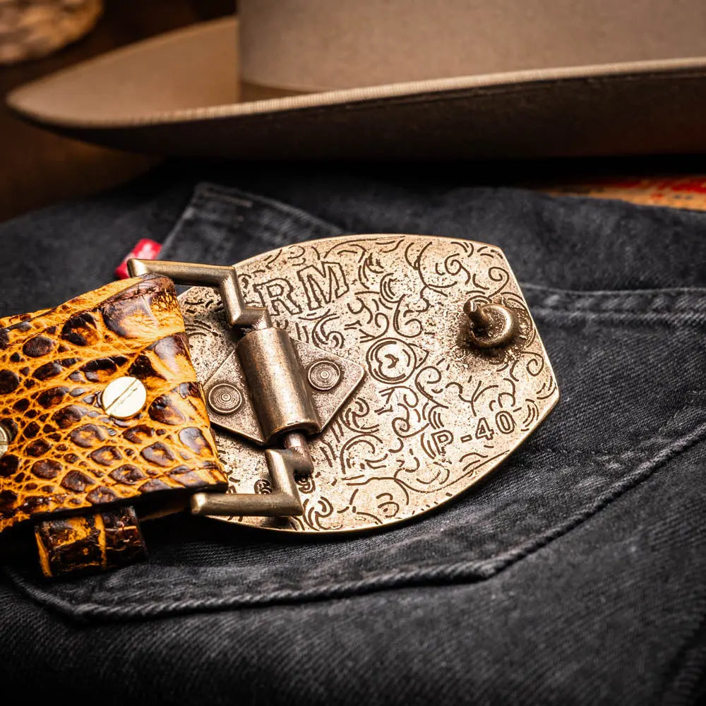 Marco Di Milano Iowa Mustard/Brown Genuine Caiman Crocodile Belt