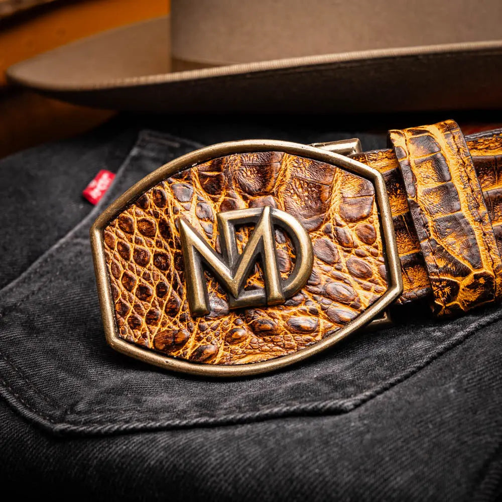 Marco Di Milano Iowa Mustard/Brown Genuine Caiman Crocodile Belt