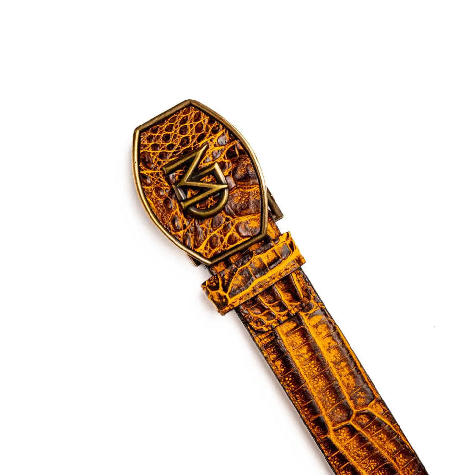 Marco Di Milano Iowa Mustard/Brown Genuine Caiman Crocodile Belt