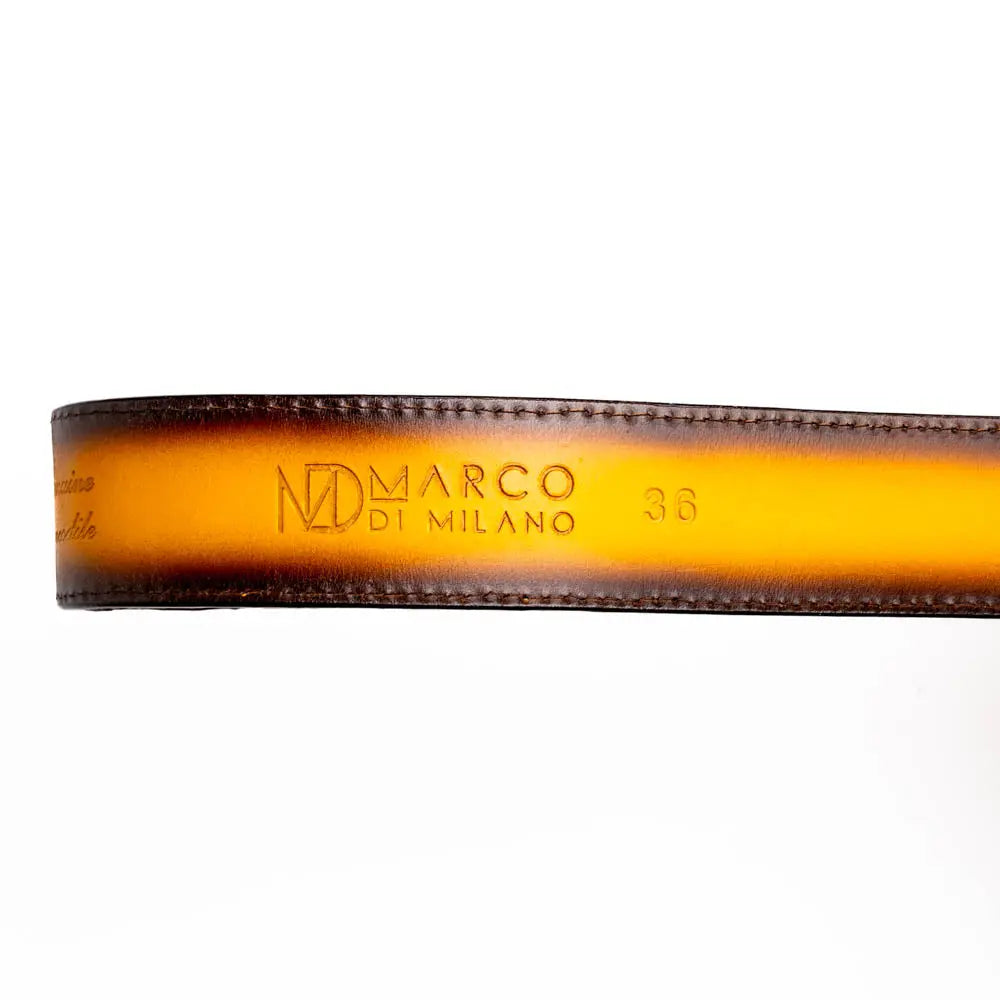 Marco Di Milano Iowa Mustard/Brown Genuine Caiman Crocodile Belt