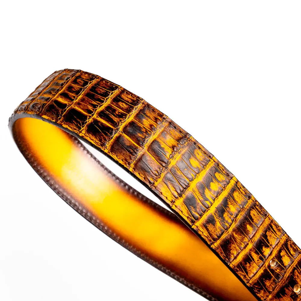 Marco Di Milano Iowa Mustard/Brown Genuine Caiman Crocodile Belt