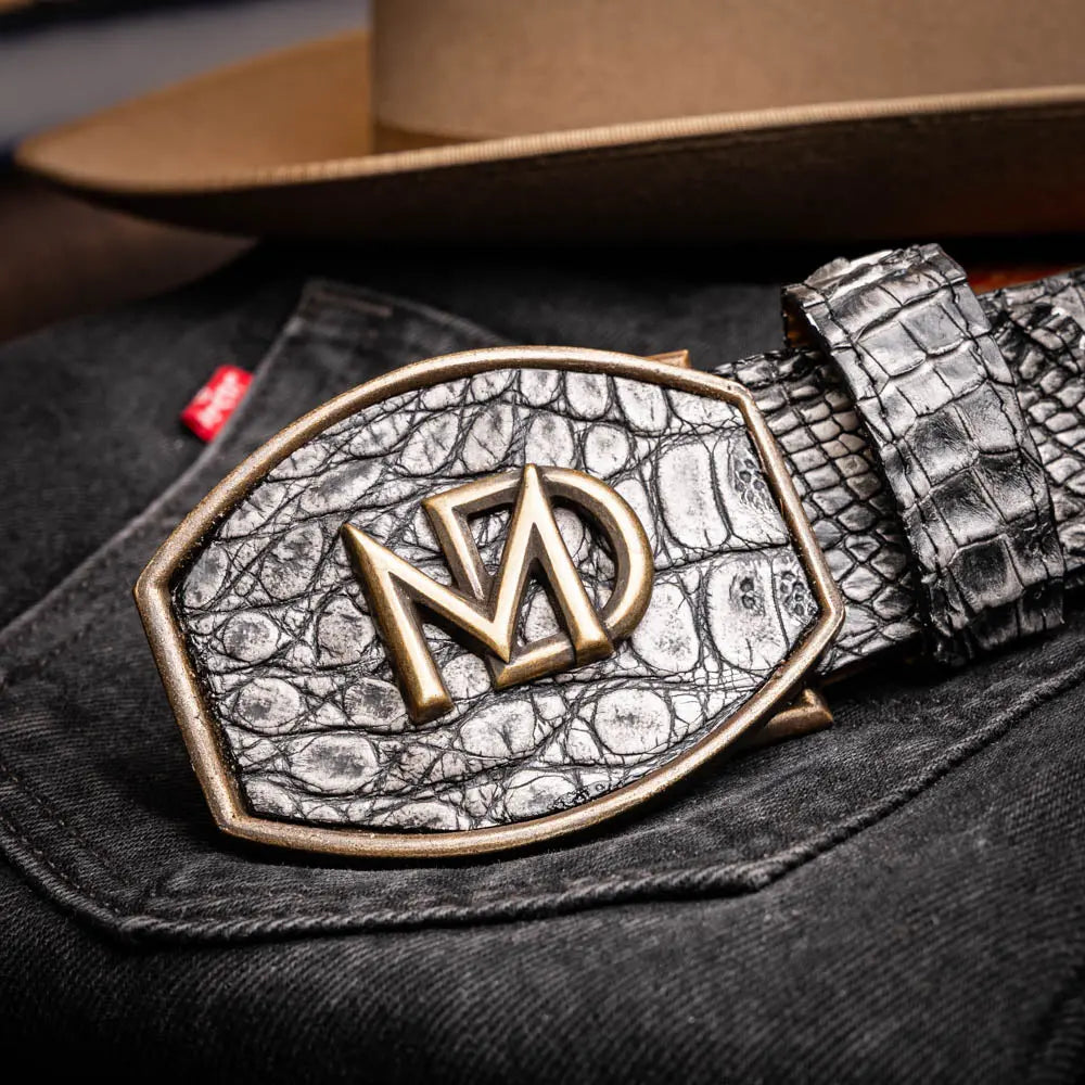 Marco Di Milano Iowa Stone Gray Genuine Caiman Crocodile Belt