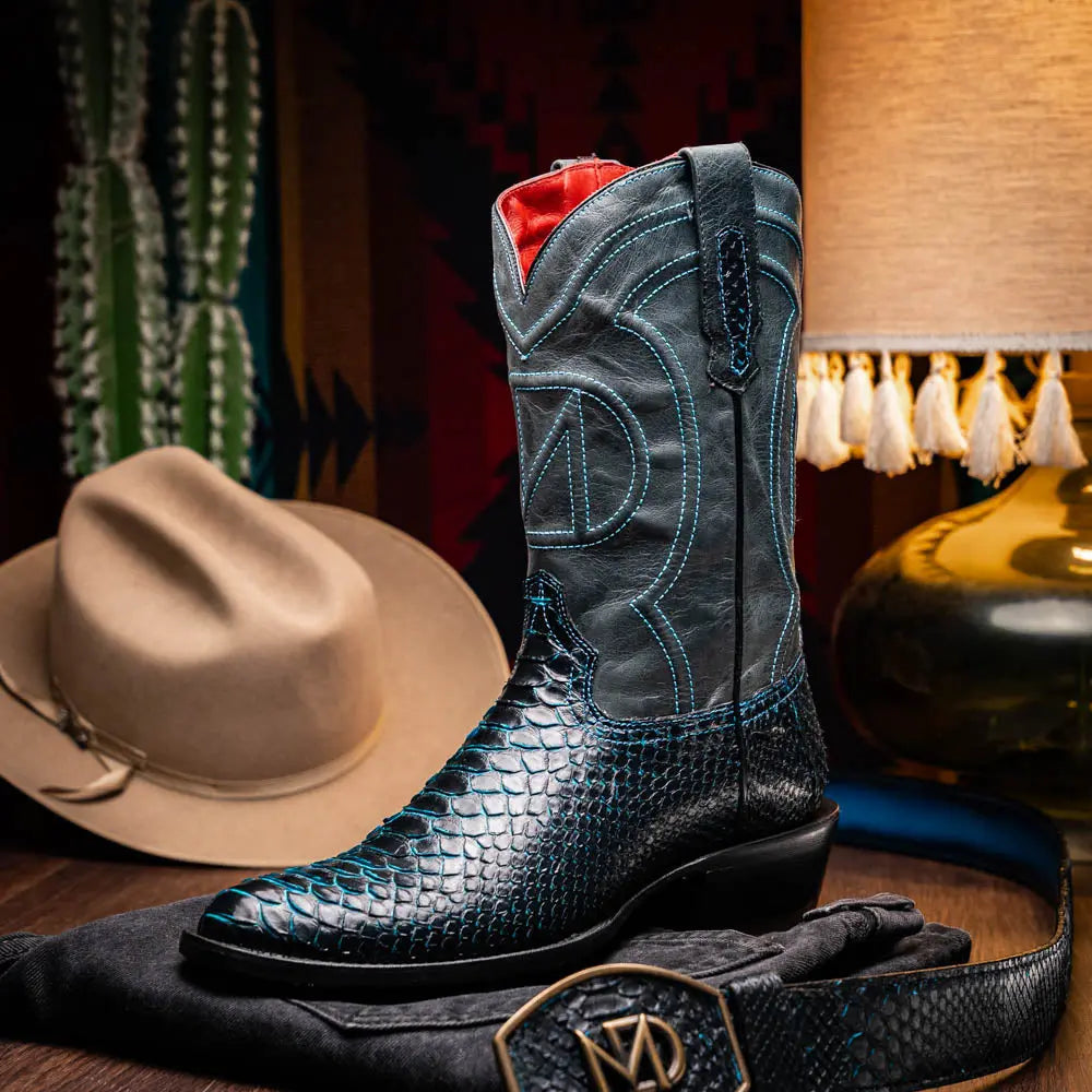 Marco Di Milano Kansas Black/Blue Genuine Python Cowboy Boots