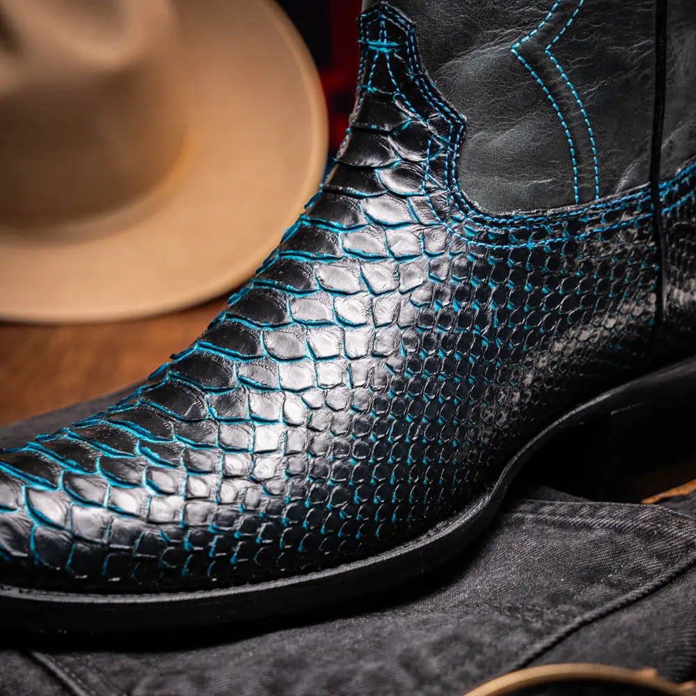 Marco Di Milano Kansas Black/Blue Genuine Python Cowboy Boots