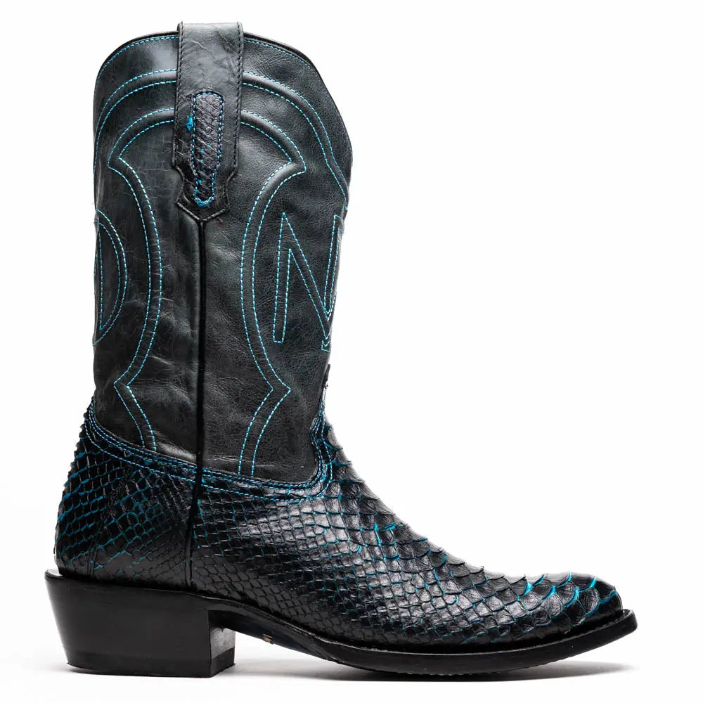 Marco Di Milano Kansas Black/Blue Genuine Python Cowboy Boots