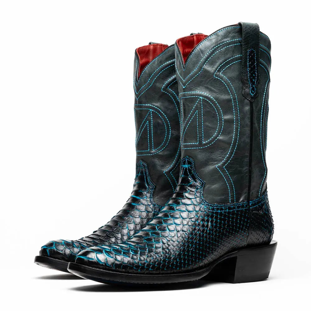 Marco Di Milano Kansas Black/Blue Genuine Python Cowboy Boots