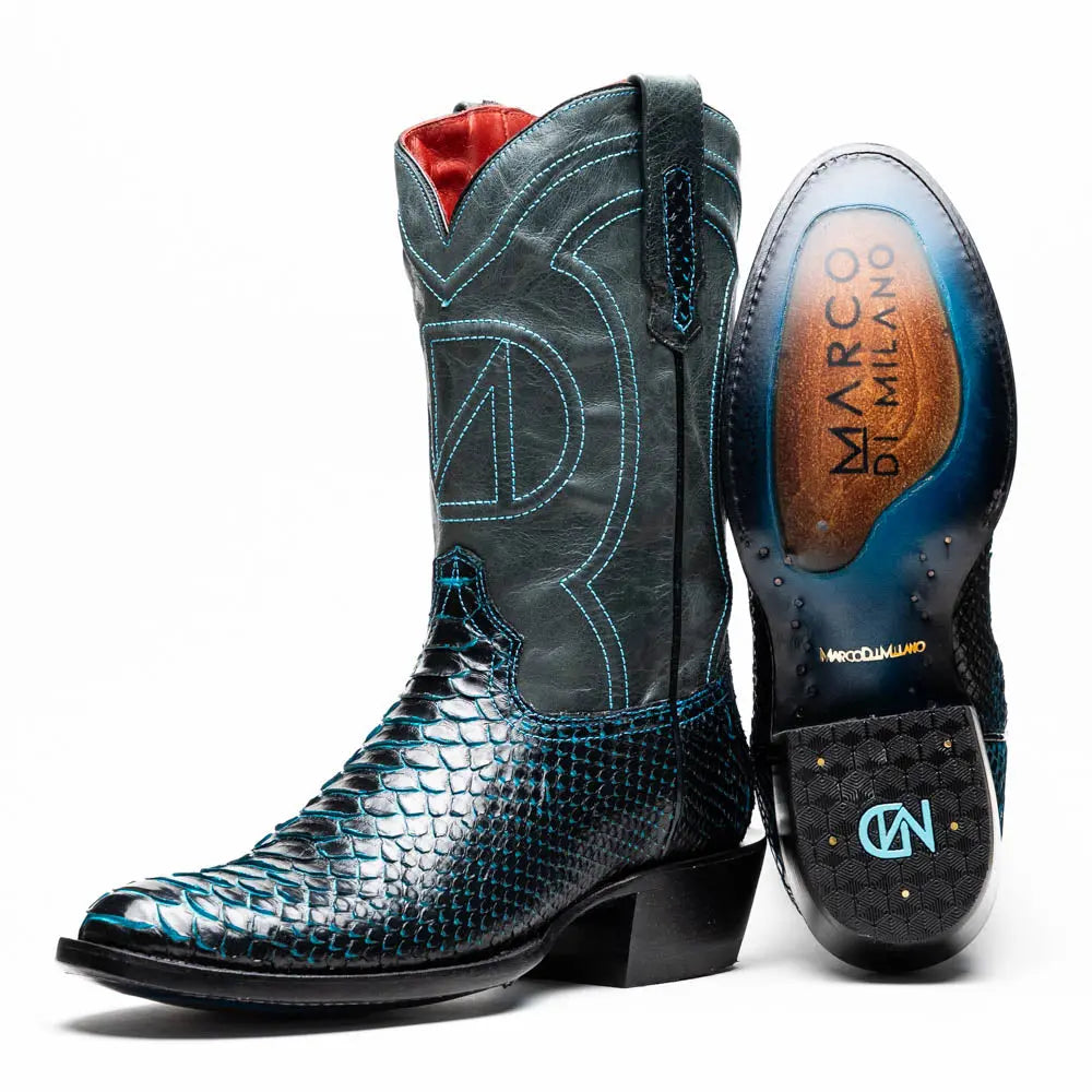 Marco Di Milano Kansas Black/Blue Genuine Python Cowboy Boots