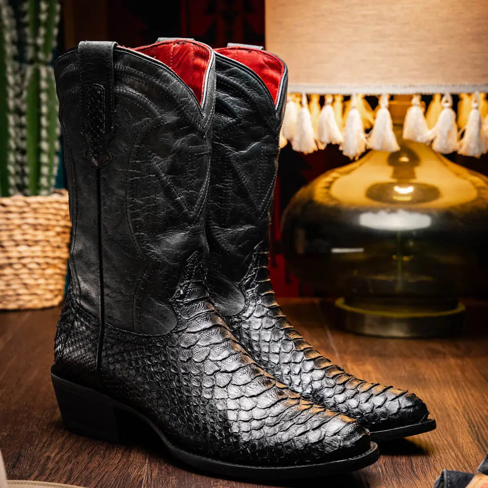 Marco Di Milano Kansas Black Genuine Python Cowboy Boots