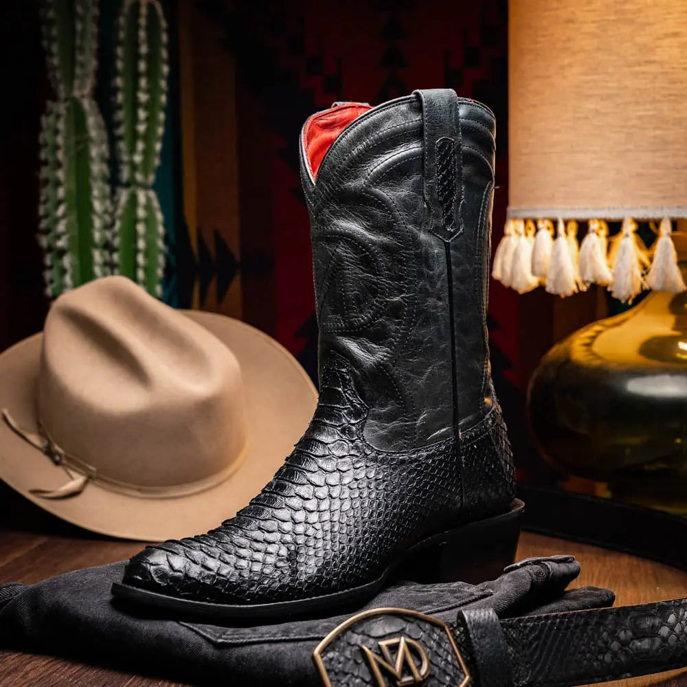 Marco Di Milano Kansas Black Genuine Python Cowboy Boots