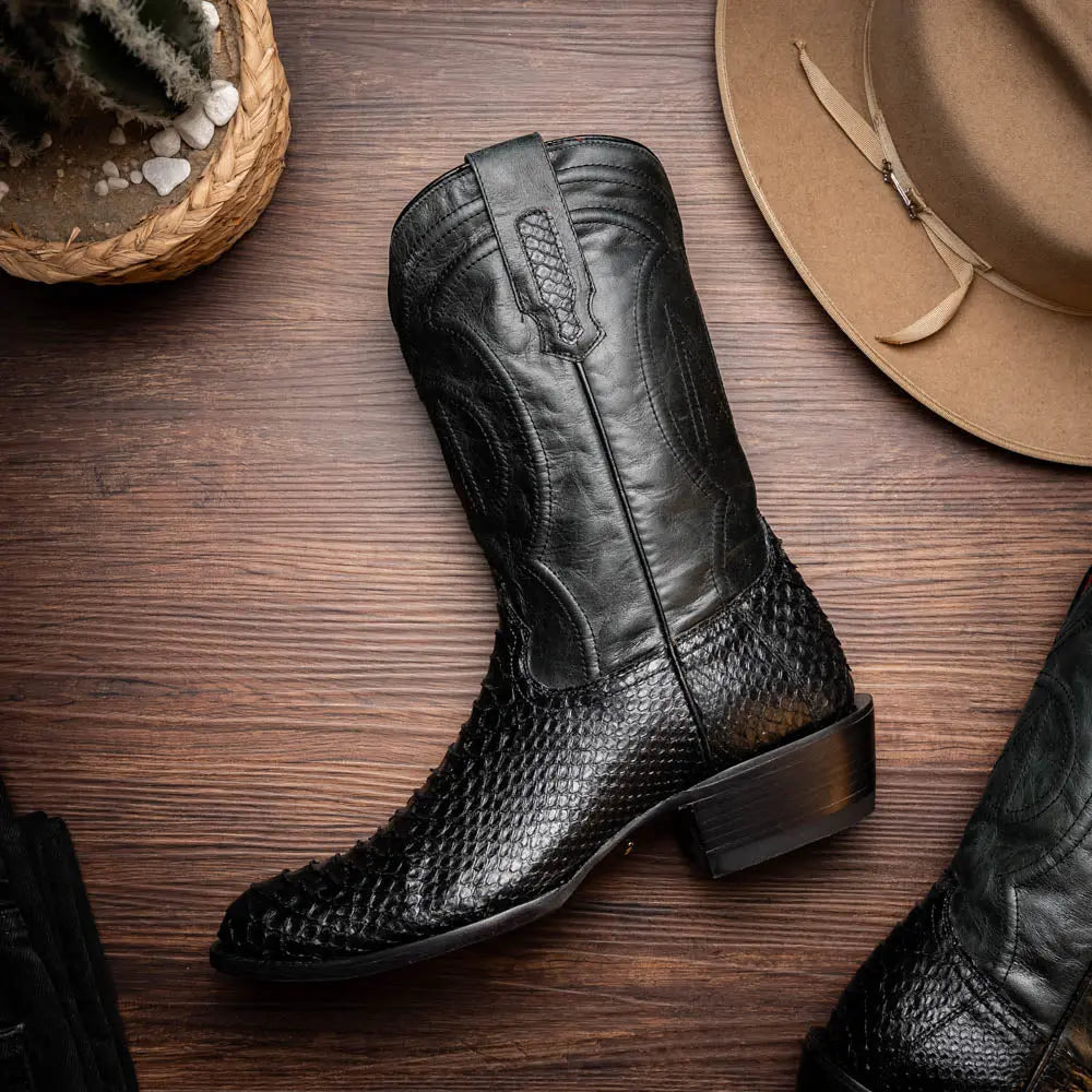 Marco Di Milano Kansas Black Genuine Python Cowboy Boots