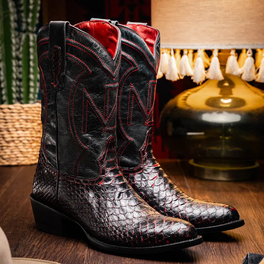 Marco Di Milano Kansas Black Cherry Genuine Python Cowboy Boots