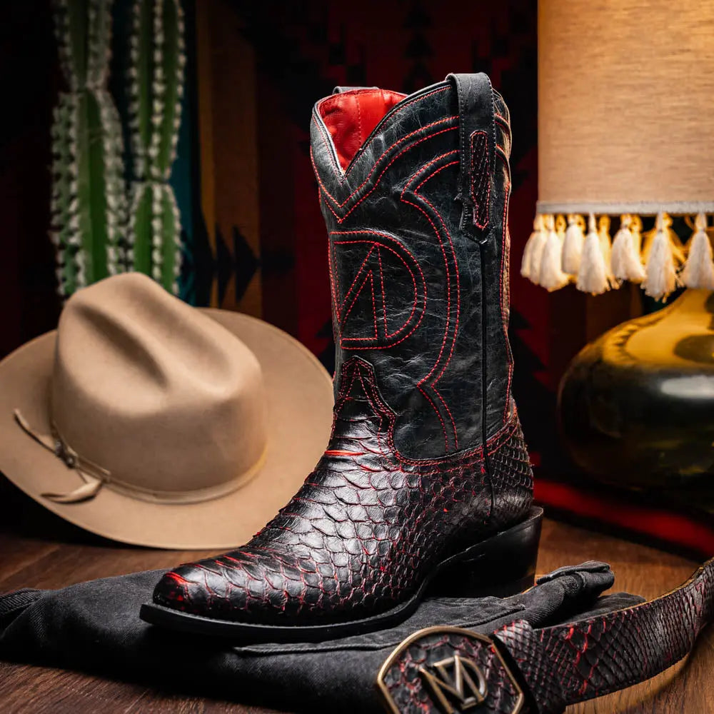 Marco Di Milano Kansas Black Cherry Genuine Python Cowboy Boots