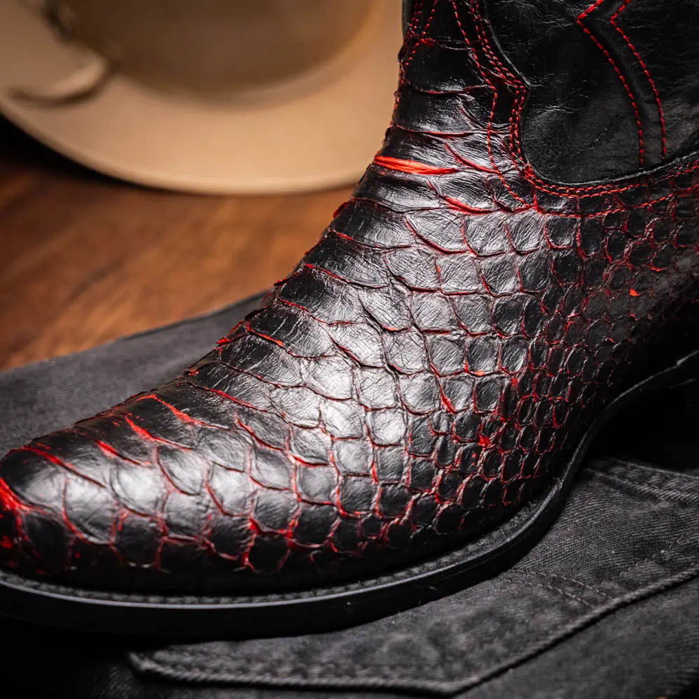 Marco Di Milano Kansas Black Cherry Genuine Python Cowboy Boots