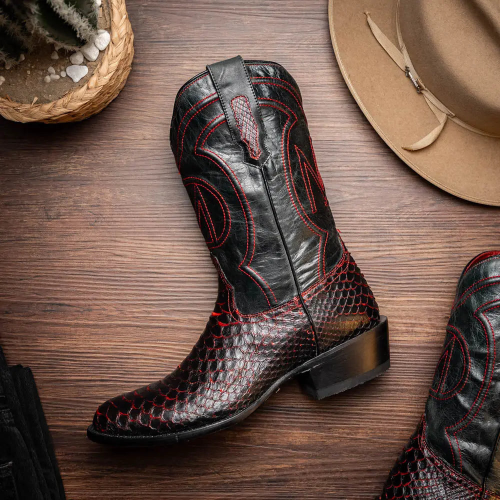 Marco Di Milano Kansas Black Cherry Genuine Python Cowboy Boots