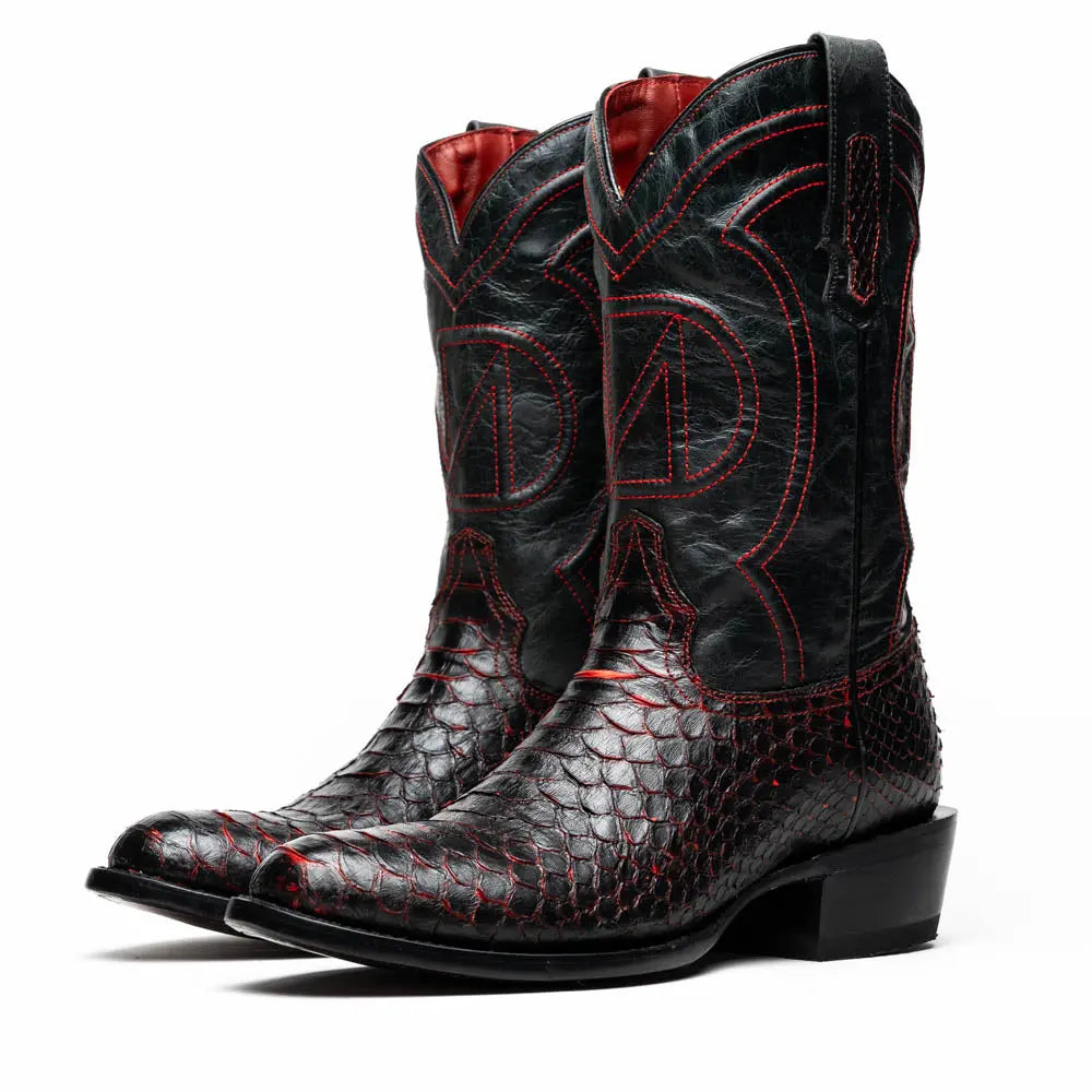 Marco Di Milano Kansas Black Cherry Genuine Python Cowboy Boots