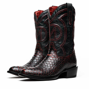 Marco Di Milano Kansas Black Cherry Genuine Python Cowboy Boots