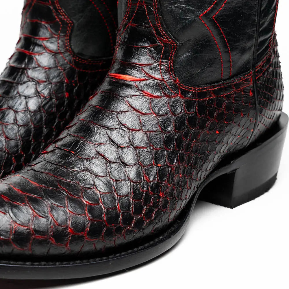 Marco Di Milano Kansas Black Cherry Genuine Python Cowboy Boots