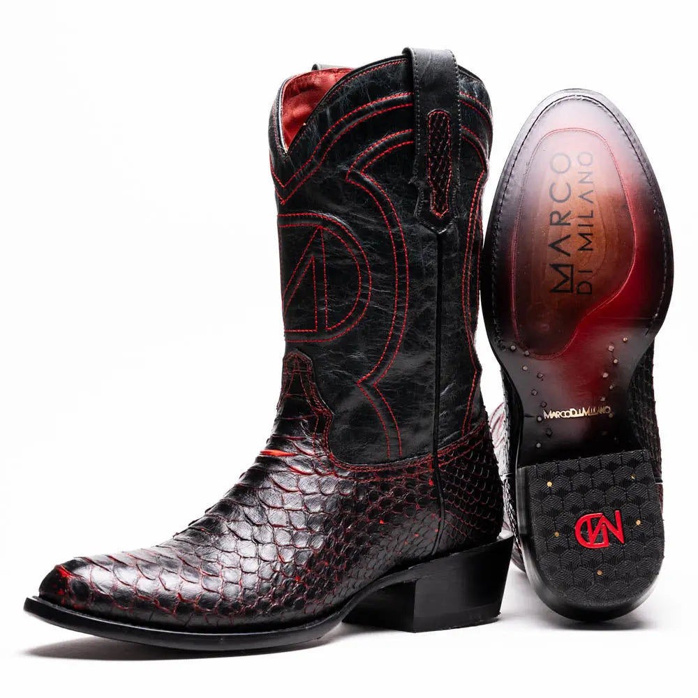 Marco Di Milano Kansas Black Cherry Genuine Python Cowboy Boots