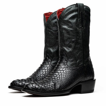 Marco Di Milano Kansas Black Genuine Python Cowboy Boots