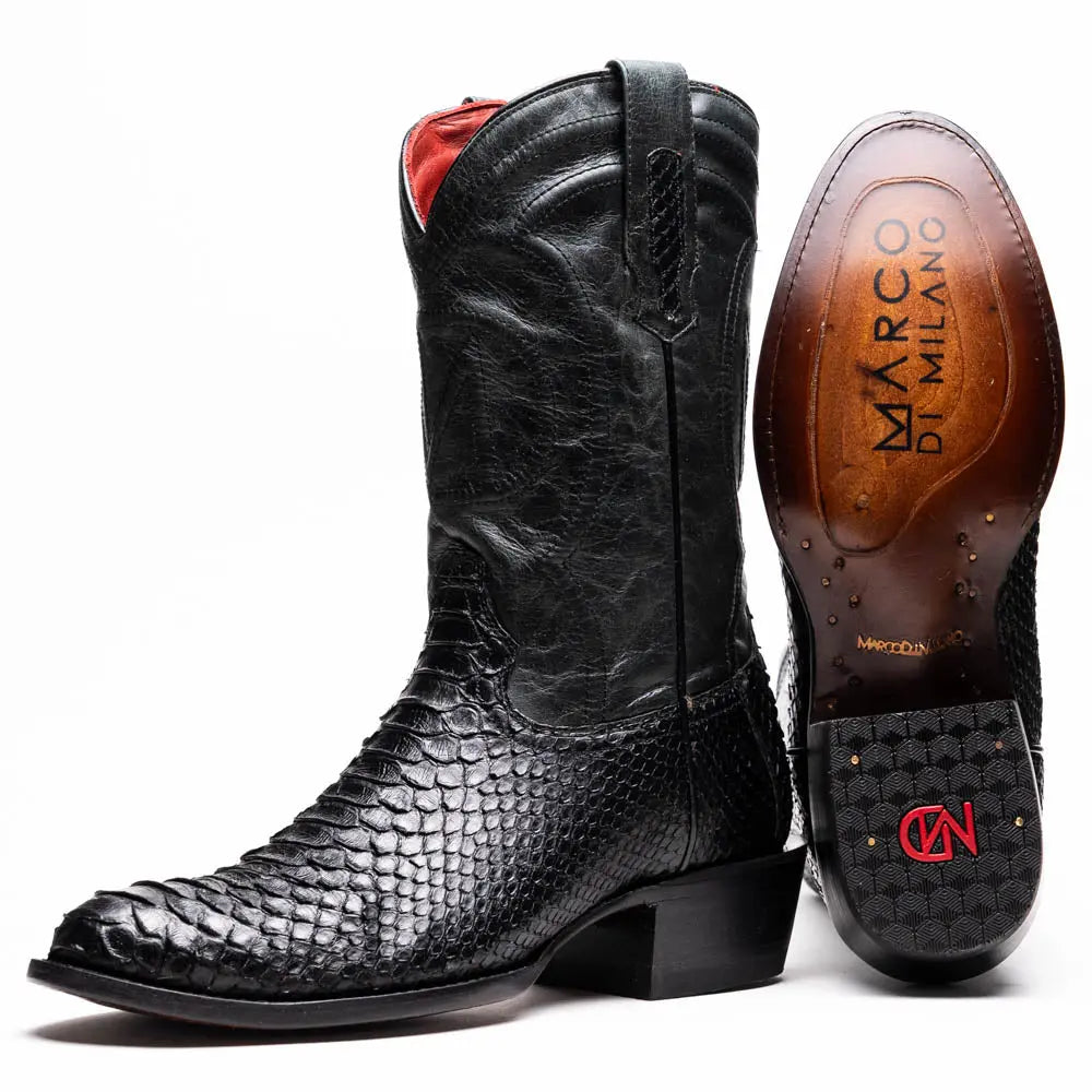 Marco Di Milano Kansas Black Genuine Python Cowboy Boots