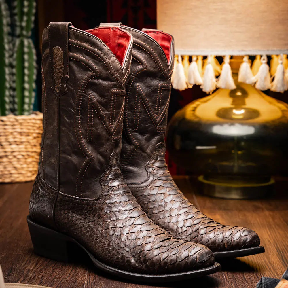 Marco Di Milano Kansas Brown Genuine Python Cowboy Boots