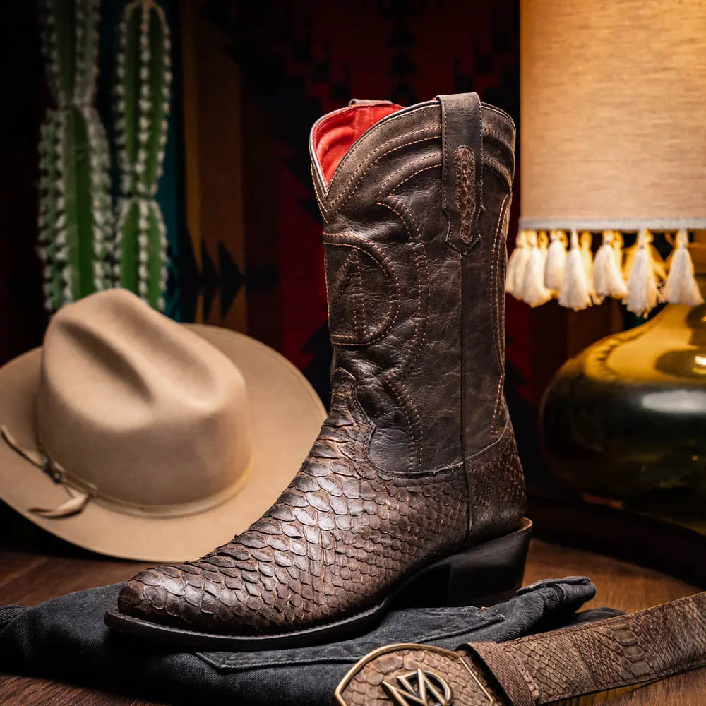 Marco Di Milano Kansas Brown Genuine Python Cowboy Boots