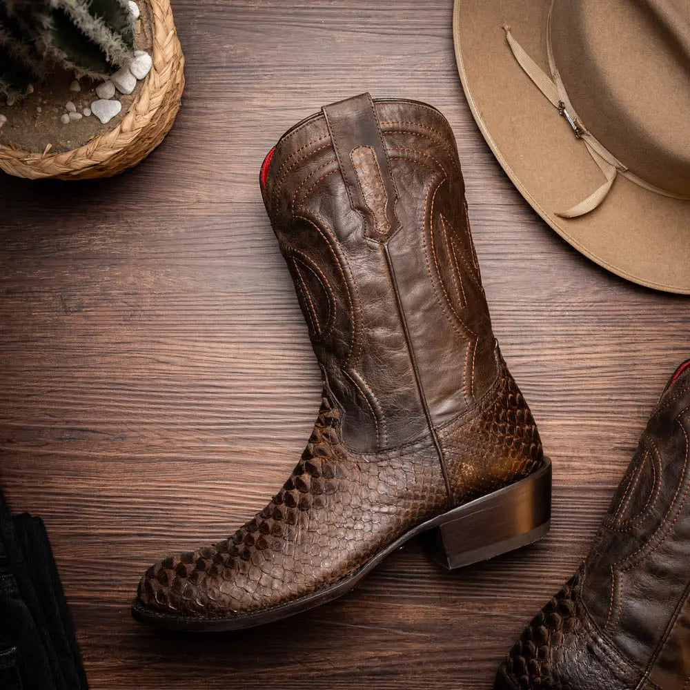 Marco Di Milano Kansas Brown Genuine Python Cowboy Boots
