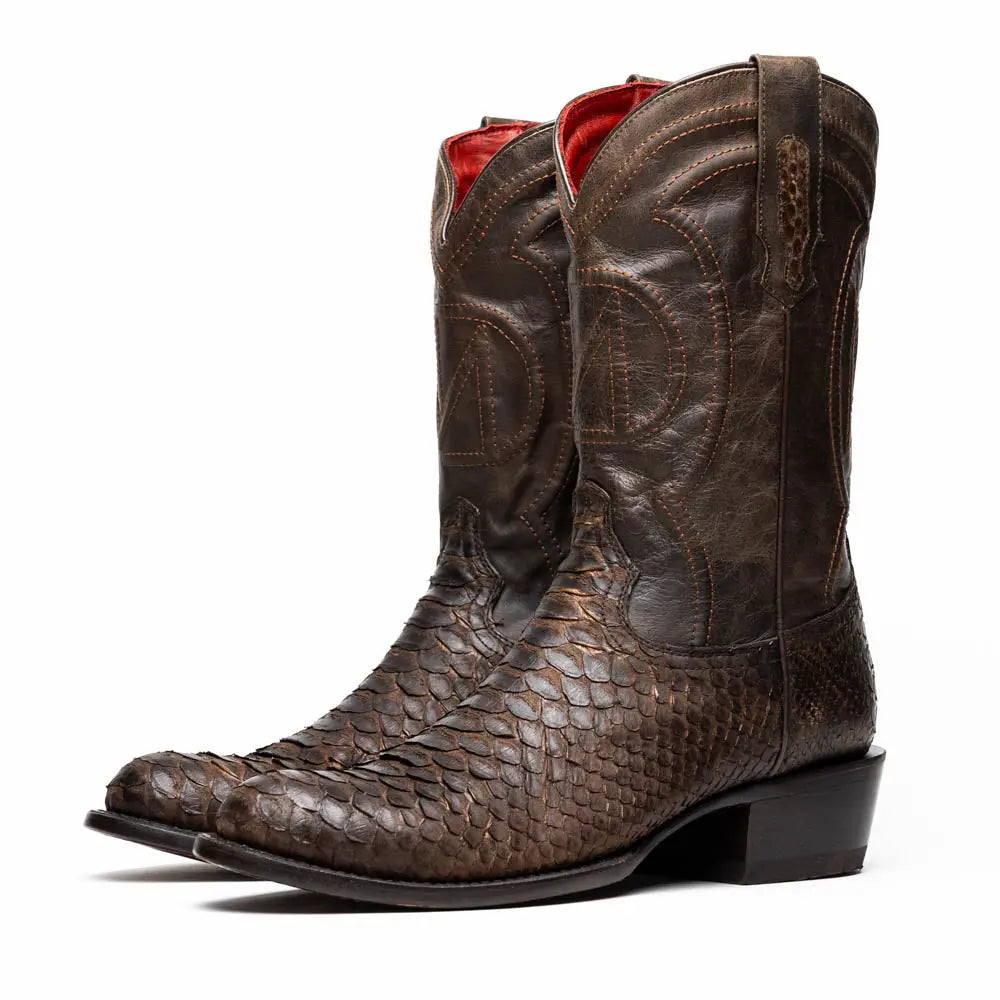 Marco Di Milano Kansas Brown Genuine Python Cowboy Boots