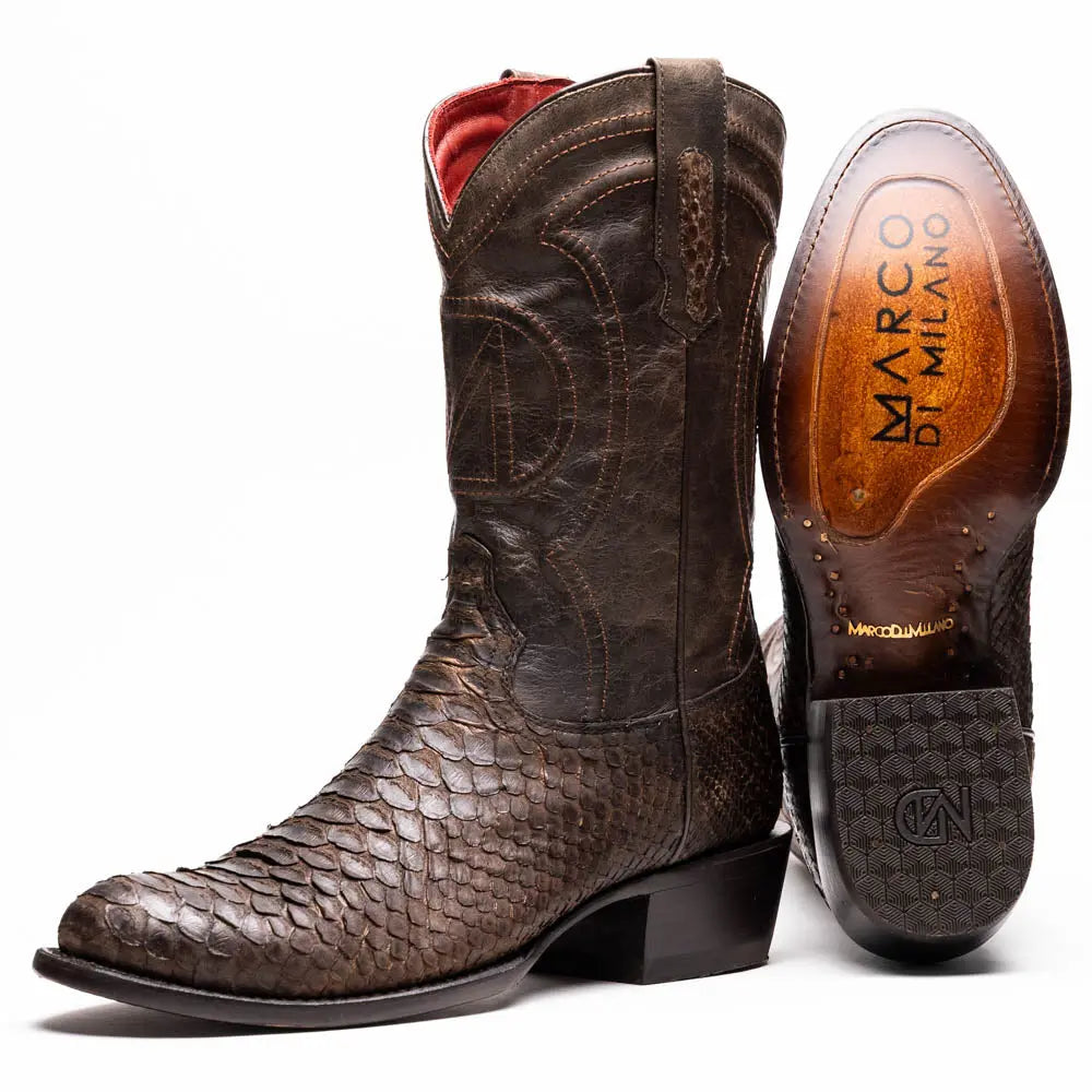 Marco Di Milano Kansas Brown Genuine Python Cowboy Boots