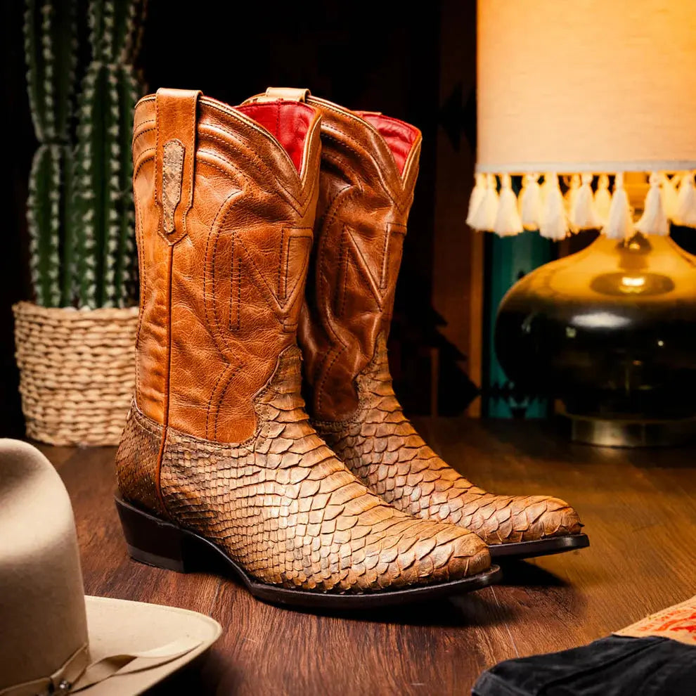 Marco Di Milano Kansas Cognac Genuine Python Cowboy Boots